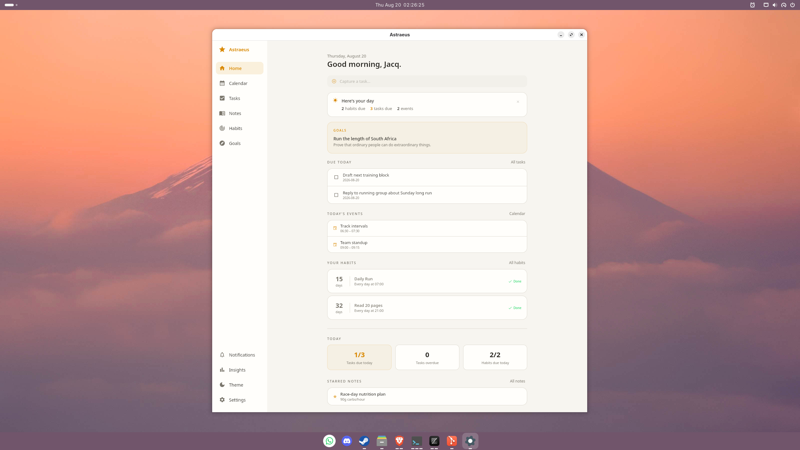 Astraeus home screen